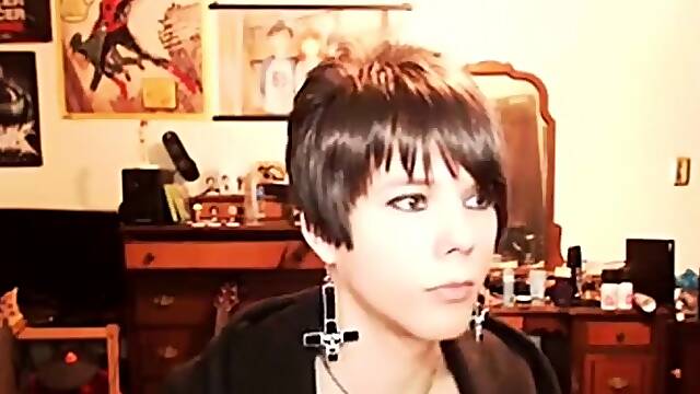 Short-Haired Crossdresser Cutie on Webcam