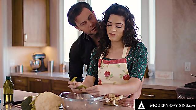 Husband Seth Gamble Cums inside of his wife Victoria Voxx during cooking