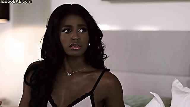 Stunning ebony babe gets her pussy fucked after teasing her boyfriend