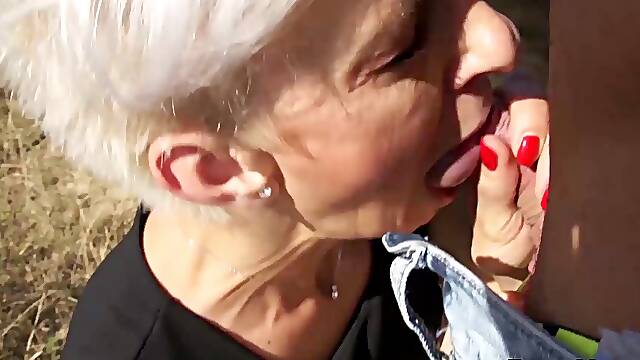 Outdoor sex with street babe with really short white hair