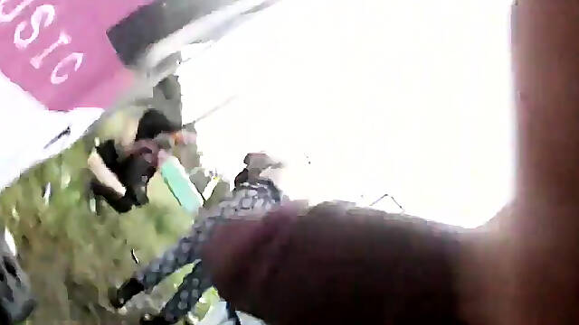 Horny amateur stud flashing his meat prick in the outdoors