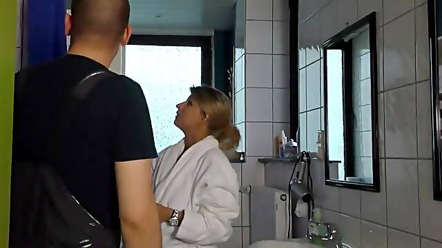 German Skinny Housewife Seduces Beefy Repairman With Huge Dick