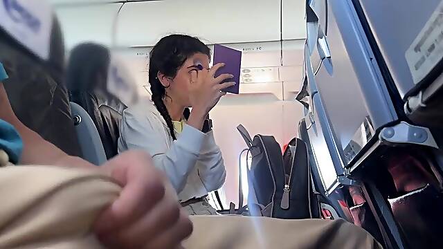 Avid Risky Tugjob until Cum in Public Airplane