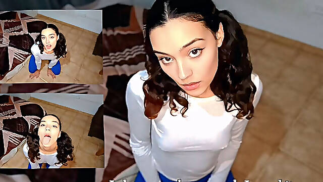 Sexy Latina Girl on Her Knees Asking You to Fill Her Mouth with Milk