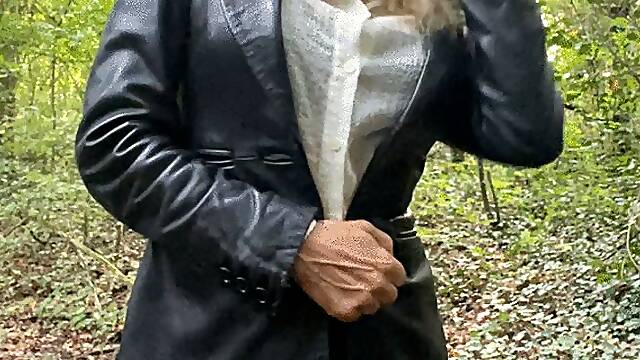 Leather mistresss bj and fuck in woods