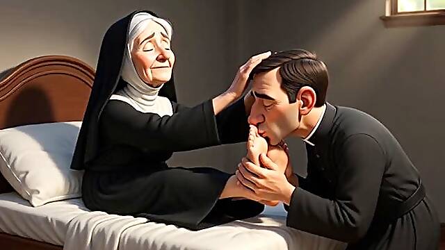 Priest Licking Nun’s Feet - Dominated