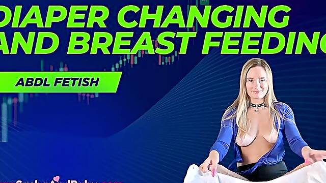 DIAPER FETISH - ABDL - Diaper Change Handjob and Breastfeeding Cummies and Sucking Milky Titties - breast feeding, lactating, cum in diaper, sweet stepmom, tit sucking