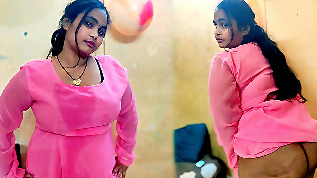 Sexy Indian Chubby Bhabhi in See-through Pink Gown - Massive Ass & Curvy Body Reveal