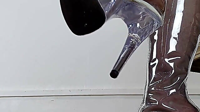 Shoeplay & Walking in High Heel Clear Pvc Thigh High Boots - Dame Olga 4K (743)